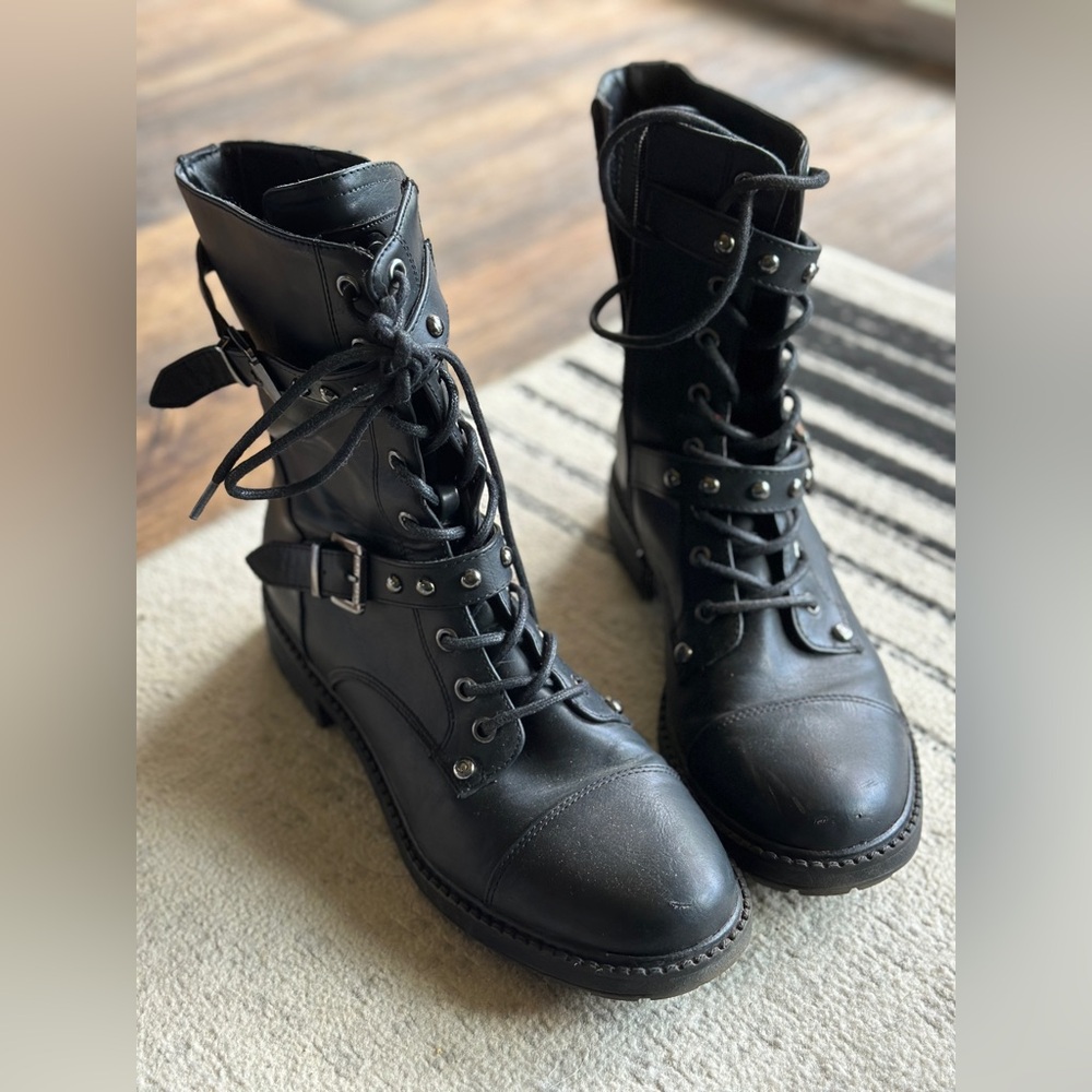 G by Guess Black Buckle Combat Boots